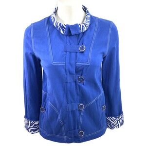 Jones New York Long Sleeve Jacket Petite Blue White Petite Plus PP